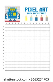Copie la hoja de cálculo de dibujo de cuadrícula de imagen para niños. Robot de arte de píxeles