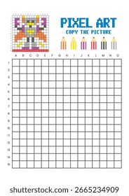 Copie la hoja de cálculo de dibujo de cuadrícula de imagen para niños. Robot de arte de píxeles