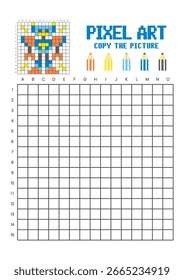 Copiar a planilha de desenho da grade de imagem para crianças. Robô Pixel Art