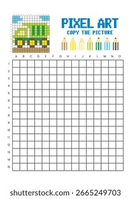 Copy the picture grid drawing worksheet for kids. Pixel art material truck