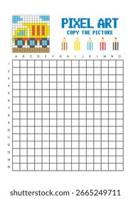Copy the picture grid drawing worksheet for kids. Pixel art material truck