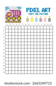 Copiar a planilha de desenho da grade de imagem para crianças. Caminhão de material de arte pixel