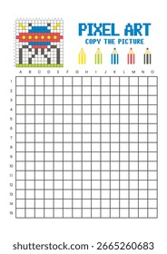 Copy the picture grid drawing worksheet for kids. Pixel art alien robots