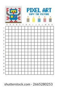 Copy the picture grid drawing worksheet for kids. Pixel art robot