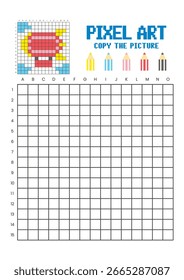 Copie la hoja de cálculo de dibujo de cuadrícula de imagen para niños. Pixel art blimp