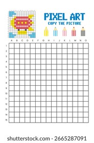 Copie la hoja de cálculo de dibujo de cuadrícula de imagen para niños. Pixel art zeppelin