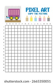 Copy the picture grid drawing worksheet for kids. Pixel art cargo trailer