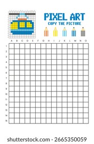 Copy the picture grid drawing worksheet for kids. Pixel art gondola lift