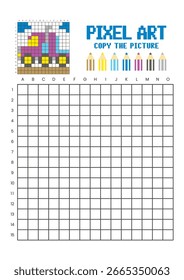 Copy the picture grid drawing worksheet for kids. Pixel art semi-truck cab