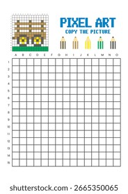 Copiar a planilha de desenho da grade de imagem para crianças. Carrinho de arte Pixel