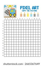 Copie la hoja de cálculo de dibujo de cuadrícula de imagen para niños. Pixel art equipo de perforación pesada