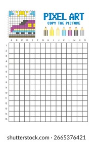 Copie la hoja de cálculo de dibujo de cuadrícula de imagen para niños. Tren moderno del arte del pixel