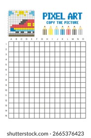 Copy the picture grid drawing worksheet for kids. Pixel art modern train