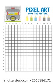 Copy the picture grid drawing worksheet for kids. Pixel art food cart