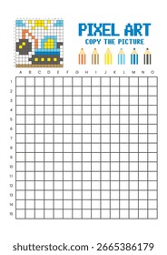 Copy the picture grid drawing worksheet for kids. Pixel art wrecking ball crane