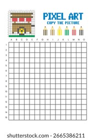 Copiar a planilha de desenho da grade de imagem para crianças. Carrinho de comida Pixel art