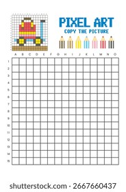 Copy the picture grid drawing worksheet for kids. Pixel art luggage cart and a bag