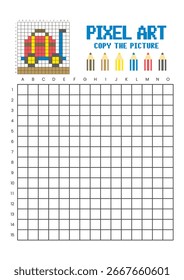 Copy the picture grid drawing worksheet for kids. Pixel art luggage cart and a bag