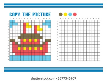 Copy the picture grid drawing worksheet for kids. Fun and educational coloring activity. Suitable for practicing drawing and coordination skills. Pixel art ark