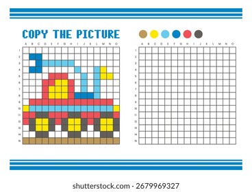 Copy the picture grid drawing worksheet for kids. Fun and educational coloring activity. Suitable for practicing drawing and coordination skills. Pixel art space rover