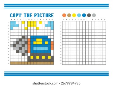 Copy the picture grid drawing worksheet for kids. Fun and educational coloring activity. Suitable for practicing drawing and coordination skills. Pixel art heavy drill equipment