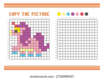 Copy the picture grid drawing worksheet for kids. Fun and educational coloring activity. Suitable for practicing drawing and coordination skills. Pixel art fantasy pony