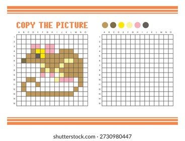 Copy the picture grid drawing worksheet for kids. Fun and educational coloring activity. Suitable for practicing drawing and coordination skills. Pixel art mouse