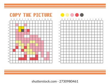 Copiar a planilha de desenho da grade de imagem para crianças. Atividade de coloração divertida e educacional. Adequado para praticar habilidades de desenho e coordenação. Canguru Pixel Art