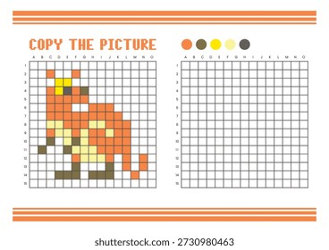 Copiar a planilha de desenho da grade de imagem para crianças. Atividade de coloração divertida e educacional. Adequado para praticar habilidades de desenho e coordenação. Canguru Pixel Art
