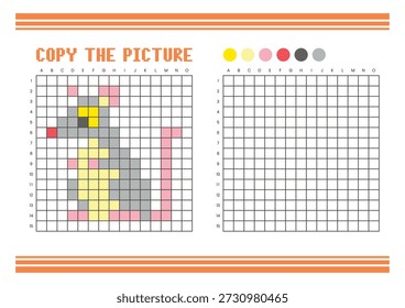 Kopieren Sie das Arbeitsblatt zum Zeichnen des Bildrasters für Kinder. Spaß und pädagogische Farbaktivität. Geeignet für das Üben von Zeichnen und Koordination Fähigkeiten. Pixelbildmaus