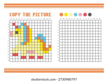 Copy the picture grid drawing worksheet for kids. Fun and educational coloring activity. Suitable for practicing drawing and coordination skills. Pixel art fantasy pony