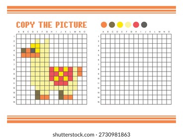 Copiar a planilha de desenho da grade de imagem para crianças. Atividade de coloração divertida e educacional. Adequado para praticar habilidades de desenho e coordenação. Pixel art lhama