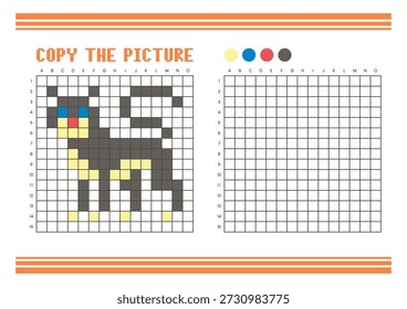 Copiar a planilha de desenho da grade de imagem para crianças. Atividade de coloração divertida e educacional. Adequado para praticar habilidades de desenho e coordenação. Pantera negra Pixel Art
