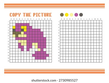 Copiar a planilha de desenho da grade de imagem para crianças. Atividade de coloração divertida e educacional. Adequado para praticar habilidades de desenho e coordenação. Dugong de arte pixel
