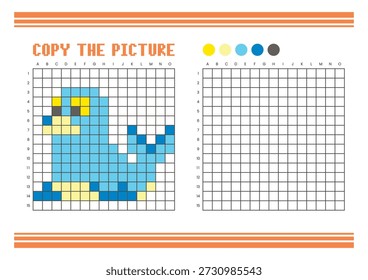 Copy the picture grid drawing worksheet for kids. Fun and educational coloring activity. Suitable for practicing drawing and coordination skills. Pixel art seal