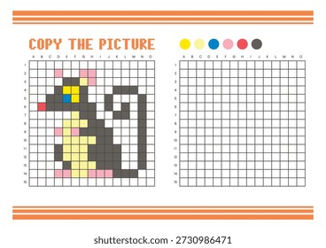 Copie la hoja de cálculo de dibujo de cuadrícula de imagen para niños. Diversión y actividad educativa para colorear. Adecuado para practicar habilidades de dibujo y coordinación. Ratón del arte del píxel