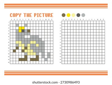 Copiar a planilha de desenho da grade de imagem para crianças. Atividade de coloração divertida e educacional. Adequado para praticar habilidades de desenho e coordenação. Canguru Pixel Art