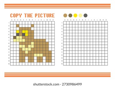 Copie la hoja de cálculo de dibujo de cuadrícula de imagen para niños. Diversión y actividad educativa para colorear. Adecuado para practicar habilidades de dibujo y coordinación. Pixel arte oso de miel