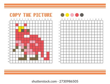 Copiar a planilha de desenho da grade de imagem para crianças. Atividade de coloração divertida e educacional. Adequado para praticar habilidades de desenho e coordenação. Canguru Pixel Art