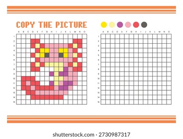 Copy the picture grid drawing worksheet for kids. Fun and educational coloring activity. Suitable for practicing drawing and coordination skills. Pixel art axolotl