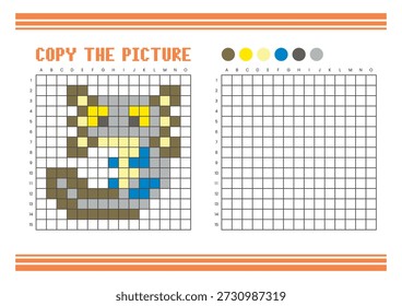 Copy the picture grid drawing worksheet for kids. Fun and educational coloring activity. Suitable for practicing drawing and coordination skills. Pixel art axolotl