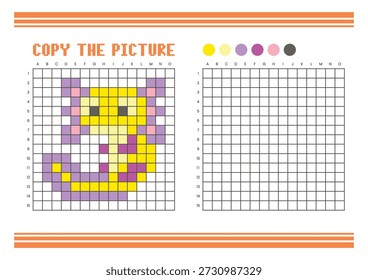 Copy the picture grid drawing worksheet for kids. Fun and educational coloring activity. Suitable for practicing drawing and coordination skills. Pixel art axolotl
