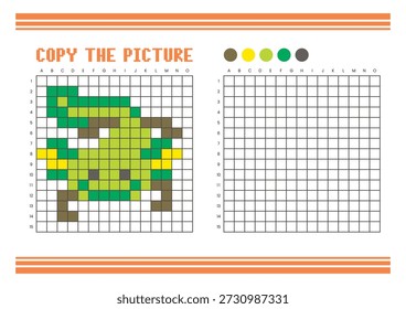 Copy the picture grid drawing worksheet for kids. Fun and educational coloring activity. Suitable for practicing drawing and coordination skills. Pixel art axolotl