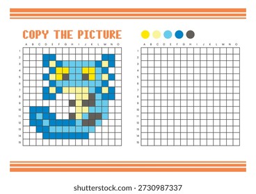 Copy the picture grid drawing worksheet for kids. Fun and educational coloring activity. Suitable for practicing drawing and coordination skills. Pixel art axolotl