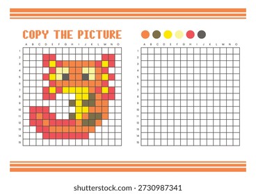 Copy the picture grid drawing worksheet for kids. Fun and educational coloring activity. Suitable for practicing drawing and coordination skills. Pixel art axolotl