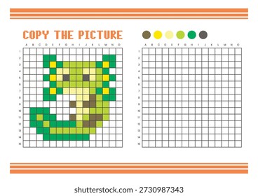Copy the picture grid drawing worksheet for kids. Fun and educational coloring activity. Suitable for practicing drawing and coordination skills. Pixel art axolotl