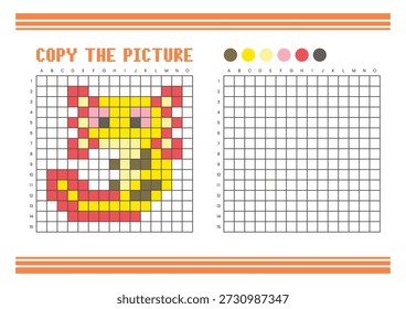 Copy the picture grid drawing worksheet for kids. Fun and educational coloring activity. Suitable for practicing drawing and coordination skills. Pixel art axolotl
