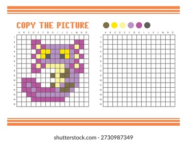 Copy the picture grid drawing worksheet for kids. Fun and educational coloring activity. Suitable for practicing drawing and coordination skills. Pixel art axolotl