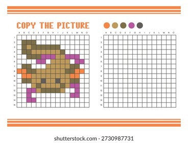 Copy the picture grid drawing worksheet for kids. Fun and educational coloring activity. Suitable for practicing drawing and coordination skills. Pixel art axolotl