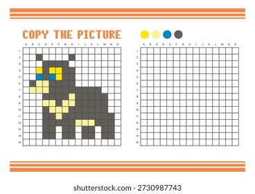 Copie la hoja de cálculo de dibujo de cuadrícula de imagen para niños. Diversión y actividad educativa para colorear. Adecuado para practicar habilidades de dibujo y coordinación. Pixel arte oso de miel